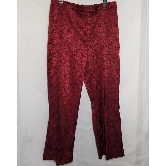 Vintage Womens Dress Pants Size 14 Burgundy Lightweight 90s Paisley Retro - Picture 2 of 12